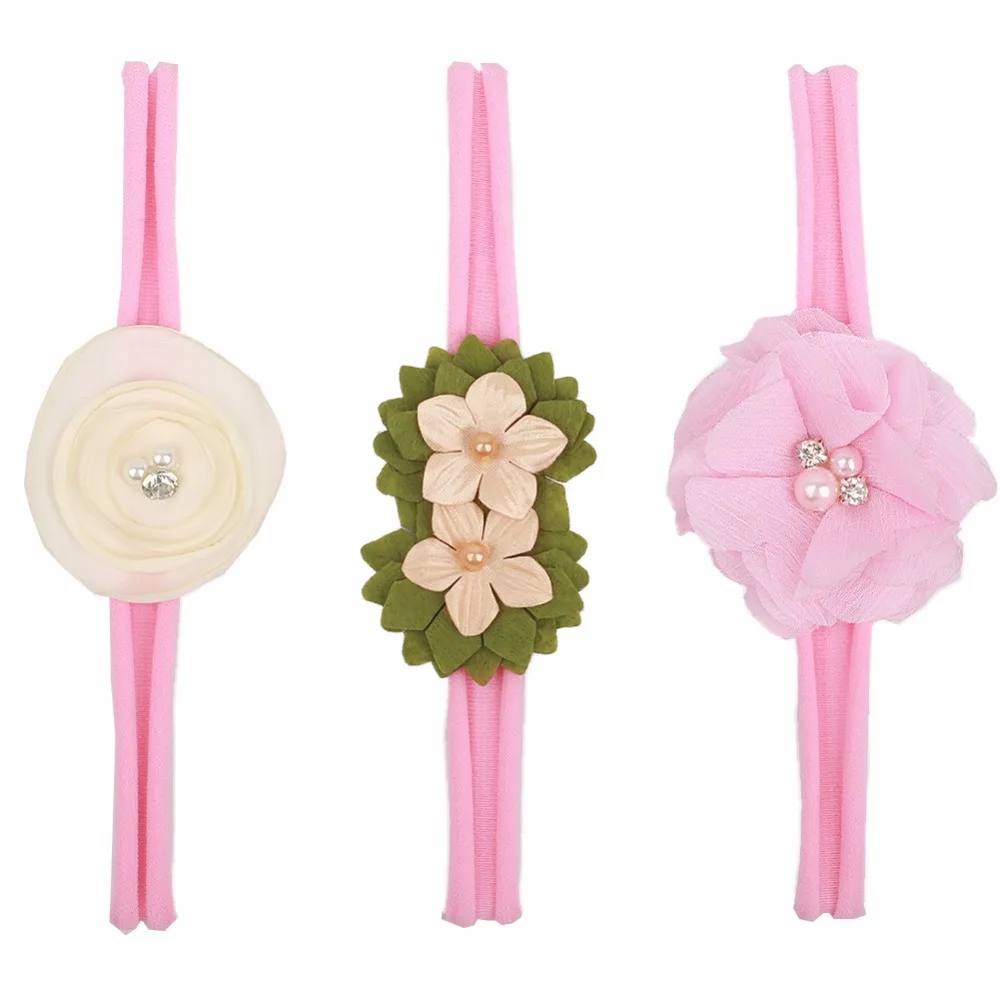 

children headwear 3pcs/set girl headband skinny soft nylon headband satin chiffon flower girl birthday gift hair Accessories