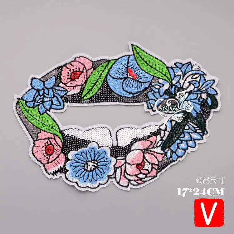 

VIPOINT embroidery Sequins big garland patches flower patches badges applique patches for clothing DX-163
