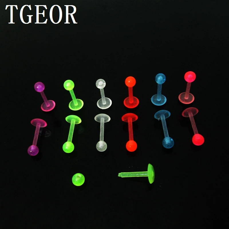 

wholesale piercing body jewelry 16G lip ring 100pcs 1.2*8*3mm acrylic glow in the dark flexible labret piercing free shipping