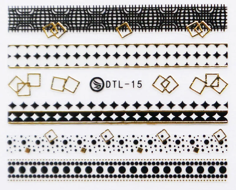 DTL015gold 30 стилей! 1 лист, Модный 3D золотой лак для ногтей, черные клеевые наклейки, декоративные дизайнерские наклейки для ногтей, красивые наклейки для ногтей - Цвет: DTL015gold