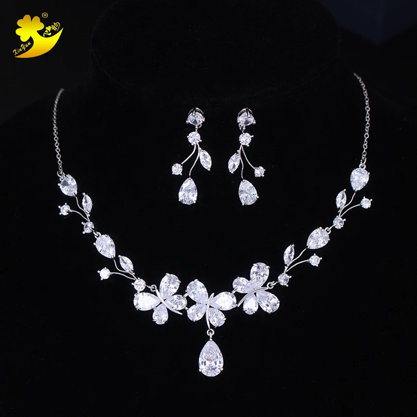 

XinYun Customized AAA Zircon Silver Jewelry Womens Necklaces Bridal Jewelry Butterfly Accessories Crystal Necklace On Wedding