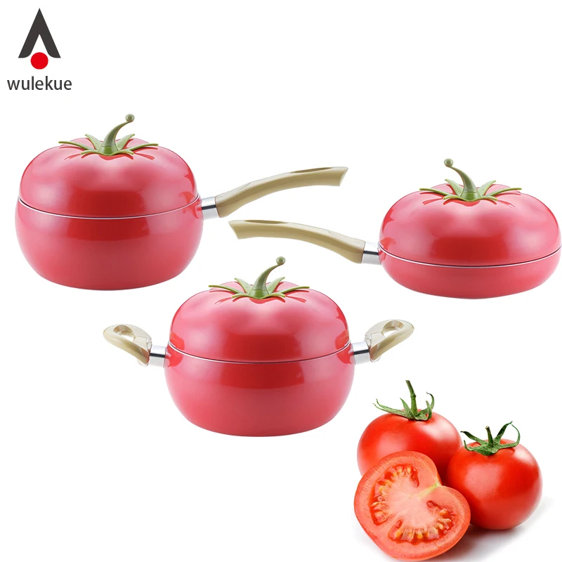 Baratos Wulekue No stick de cocina de aluminio de la olla de sopa de Pan salsa Pan de forma de tomate sin humos hogar herramientas de la cocina utensilios de cocina