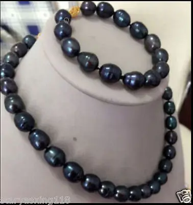 

Free Shipping >>New 9-10MM Black Freshwater Pearl Necklace Bracelet Set