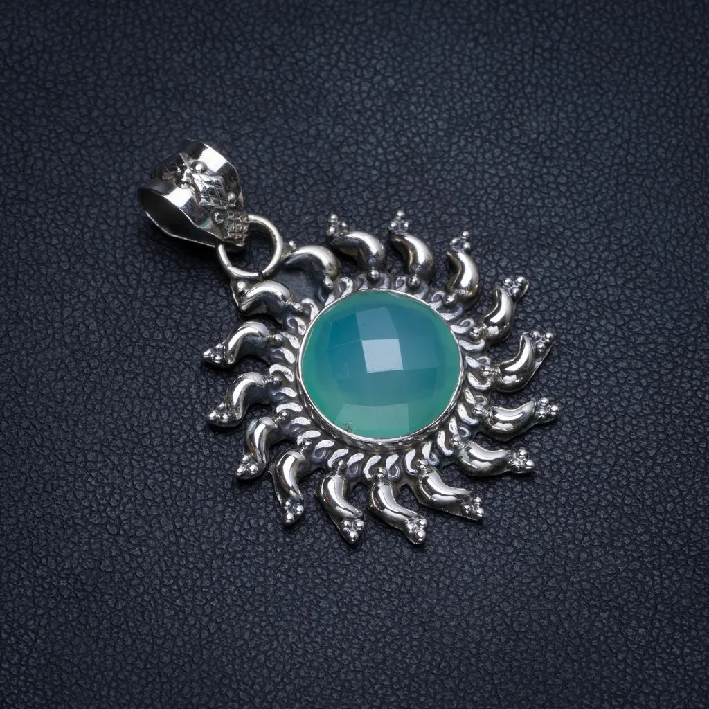 

Natural Chalcedony Handmade Vintage 925 Sterling Silver Pendant 1 1/2" T1270