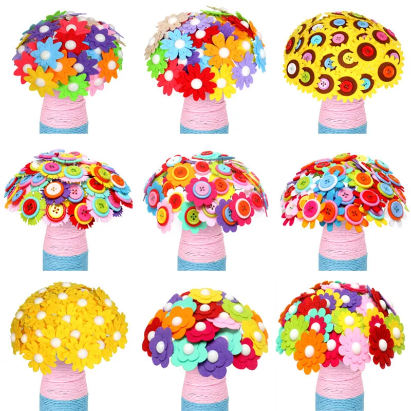

DIY Creative Button Cloth Flower Decorative Material Handmade Early Education Sewing Handcrafts Colourful Toys For Children Kids