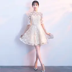 2018 сексуальная Cheongsam кружевные короткие Ципао китайское платье традиционные восточные платья Vestido Чино халат Longue Chinoise