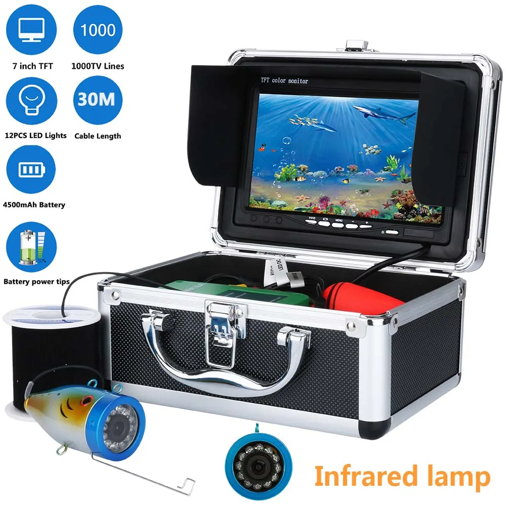 

Underwater Fishing Video Camera Fish Finder 1000TVL 7"Color Fishing Monitor Infrared IR LED Fishfinder 20m 30m
