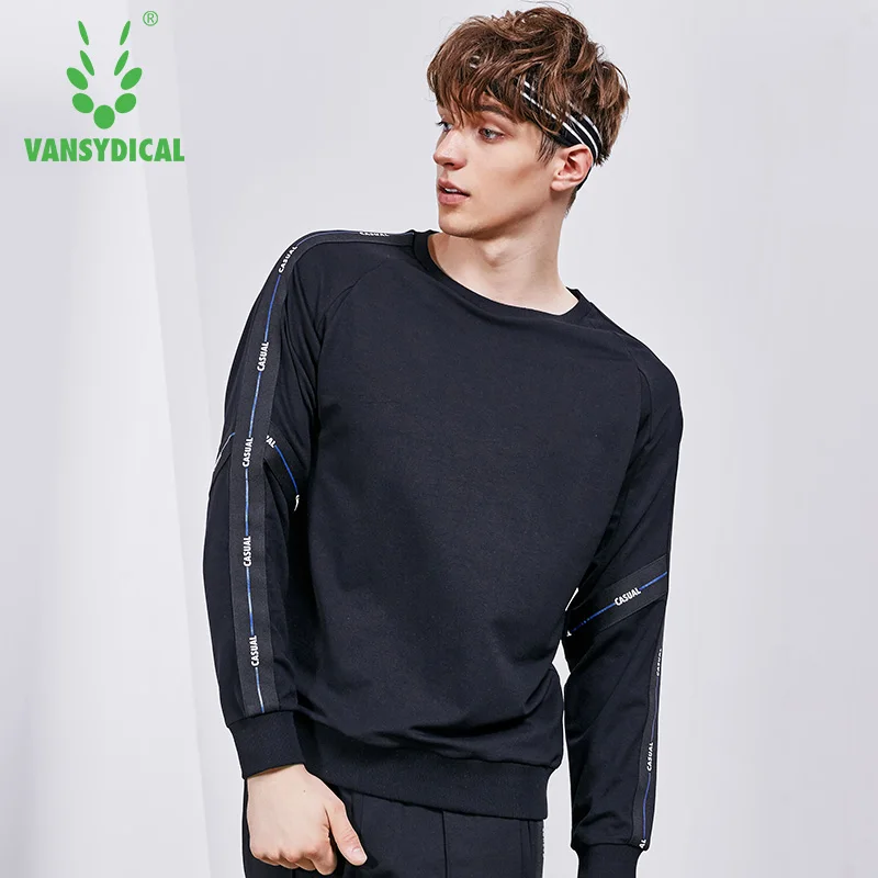 Vansydical Autumn Winter Fitness Running Sports Tops Men's Long Sleeve O-Neck Pullovers Sportswear Exercise Training Sweater | Спорт и