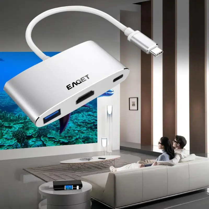 EAGET CH13 концентратор USB type C док-станция для HDMI+ USB3.0+ PD Тип C HD видео адаптер-разветвитель для компьютера