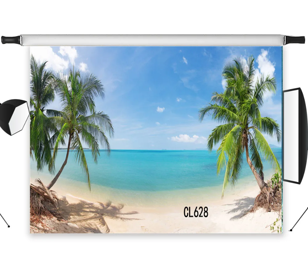 

Seamless Washable No Crease Panoramic Tropical Beach Coconut Tree Polyester Backdrop Background Photography Studio Photographic