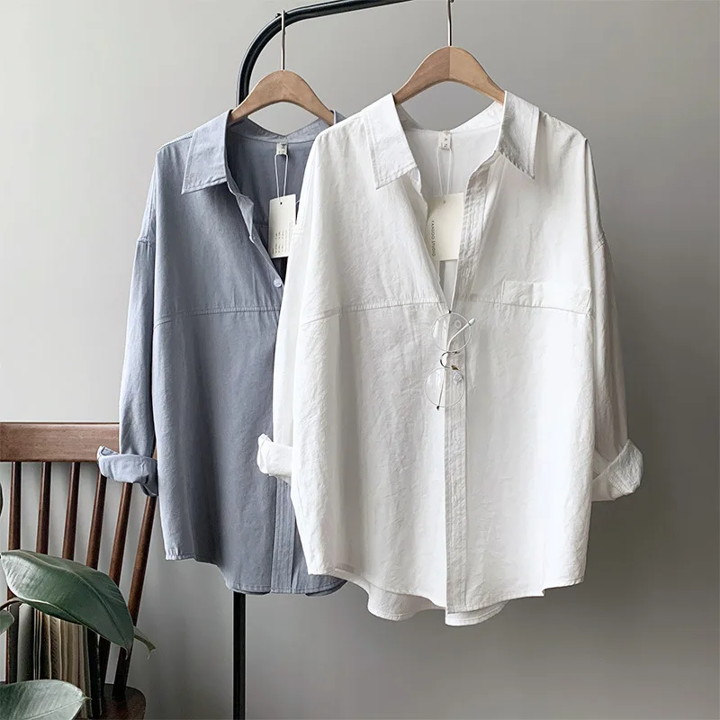 

Vintage Women Shirts 2019 Autumn Turn-Down Collar Long Sleeve Blouse Fashion Pocket White Shirt Casual Womens Tops And Blouses
