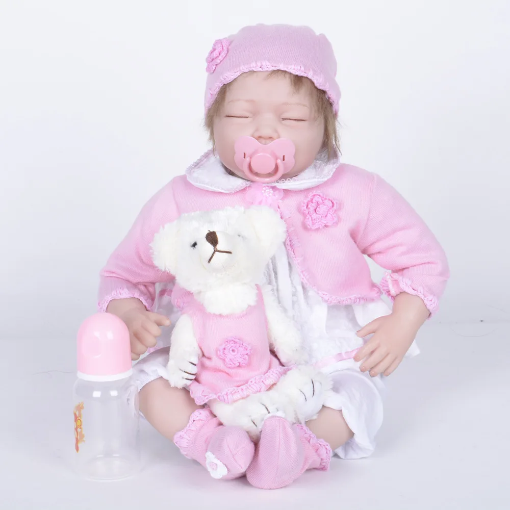 

55cm Cute Closed Eyes Silicone Reborn Baby Doll Sleeping Newborn Girl Doll with Cloth Body Toy for Birthday New Year Xmas Gifts