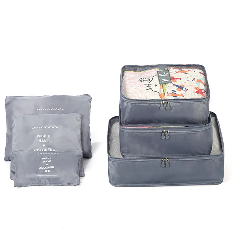 6 шт./партия дорожные сумки для хранения одежды Упаковка Куб чемодан Органайзер сумка - Цвет: Серый