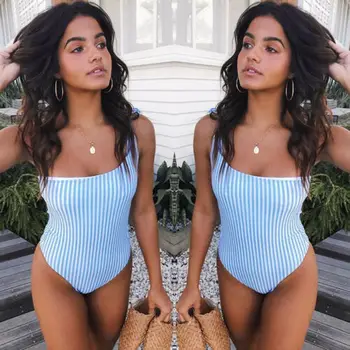 

2019 Women Push-up Padded Bra Bandage Bikini Blue Bodysuit Triangle Swimwear Bathing