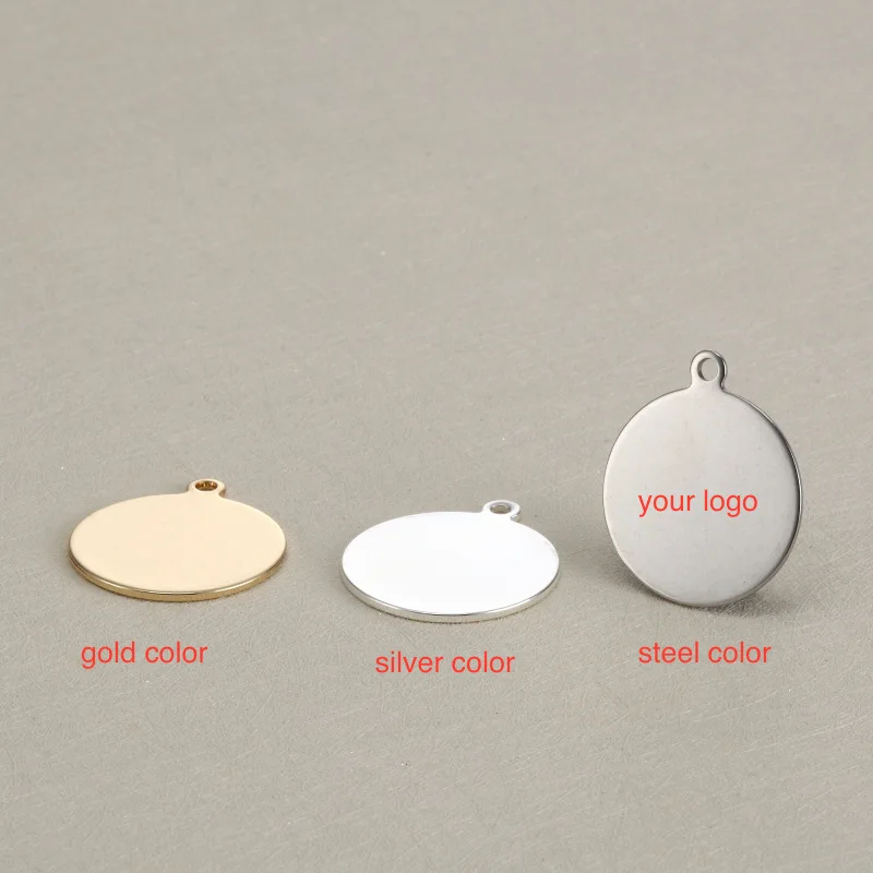 

50pcs/lot 10 15 20 25mm Blank Round Tag Stainless Steel Charms Custom Engrave your own logo at small quantity DIY Handmade