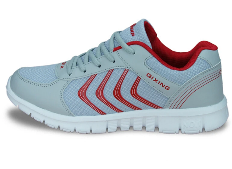 Мужские и женские кроссовки, осень-весна, популярные уличные кроссовки для бега, Спортивная дышащая обувь для влюбленных мужчин и женщин, 9023 - Цвет: gray red