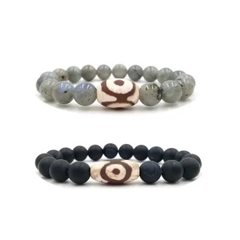 

Lii Ji 3 Eye's DZI Agate Beads Labradorite 10mm or Matte Striped Agate 10mm Beads Bracelet For Men Homme Women