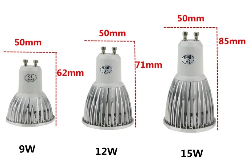 10X светодиодный лампы GU10 220V 9 Вт, 12 Вт, 15 Вт, светодиодный потолочный светильник ing 220V лампа Bombillas с регулируемой яркостью освещения E14 E27 GU5.3 MR16 12V светодиодный COB точечный светильник