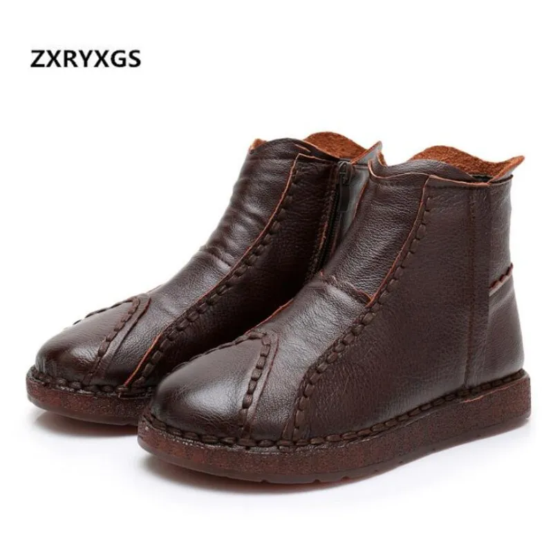 

2018 New Autumn Handmade Cow Leather Shoes Women Boots Retro Comfort Flat Casual Shoes Women Shoes Boots Martin Boots Plus Size