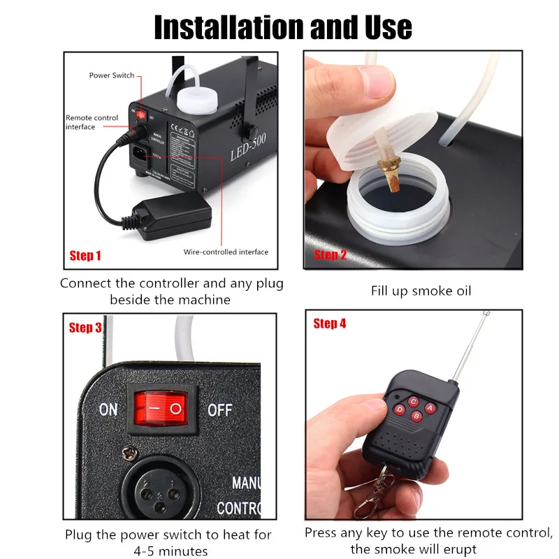 Máquina de Fumaça com Controle Festa de Família Nevoeiro Remoto Rgb Led dj Thrower Bola Lazer Festas Luz Lança Fumaça 500 w - 6 controle remoto rgb led dj thrower dj