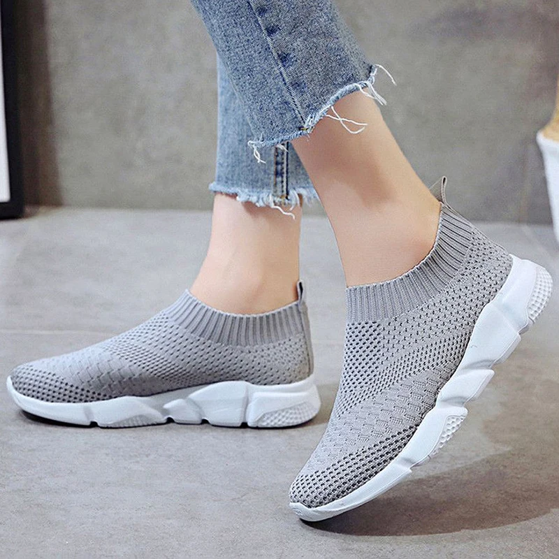 Women's Breathable Sneakers Trainers Sport Elastic Mesh Pumps Slip On Sock Shoes 