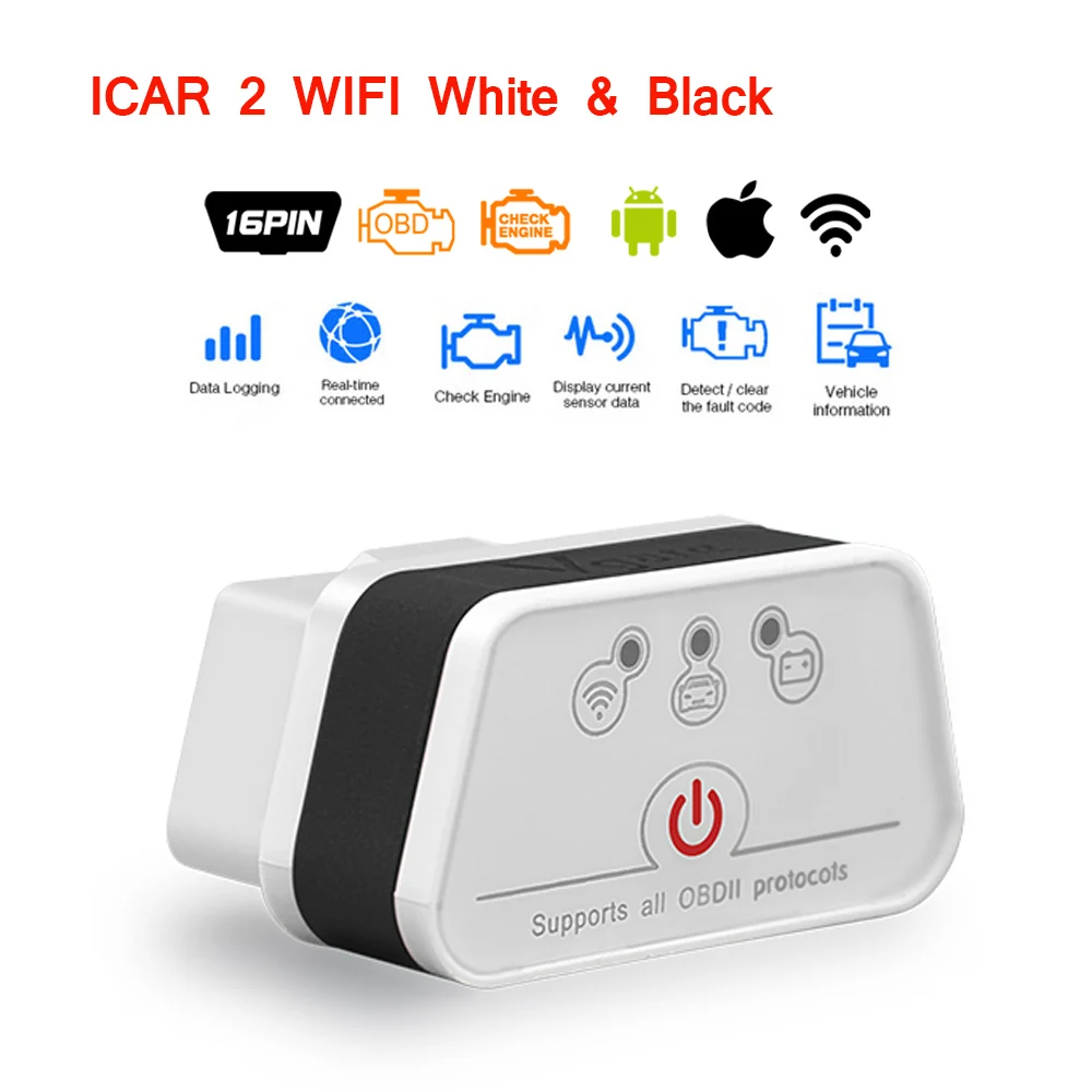 Vgate icar2 Wifi OBD2 диагностический инструмент ELM327 wifi OBD 2 сканер Мини ELM327 для android/PC/IOS считыватель кодов - Цвет: Icar2wifi Blackwhite