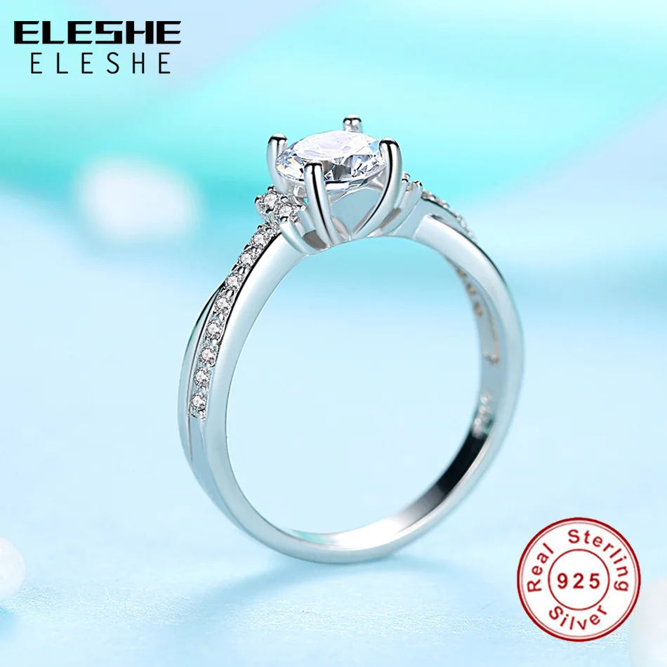 ELESHE Циркония Круглый Кристалл 925 пробы Серебряное кольцо женские ювелирные изделия обручальное кольцо винтажные Свадебные Кольца для женщин