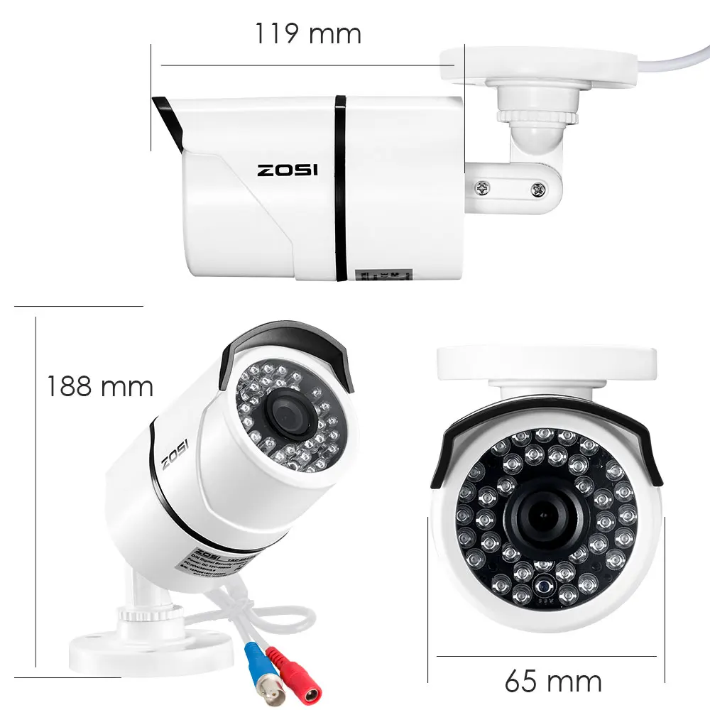 ZOSI 4pcs/lot 1080p HD-TVI CCTV Security Cameras,100ft Night Vision,Outdoor Whetherproof Surveillance Camera Kit