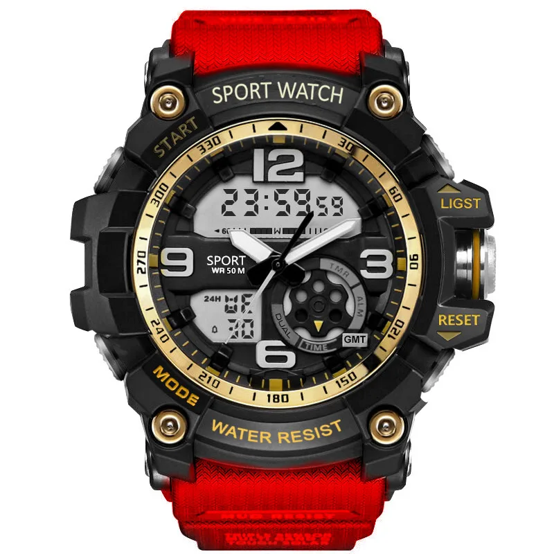 Элитный бренд Для мужчин спортивные часы погружения 50 м цифровой светодиодный Tual Time военные часы Для мужчин модные Повседневное электроники Наручные часы Relojes - Цвет: 7591 red