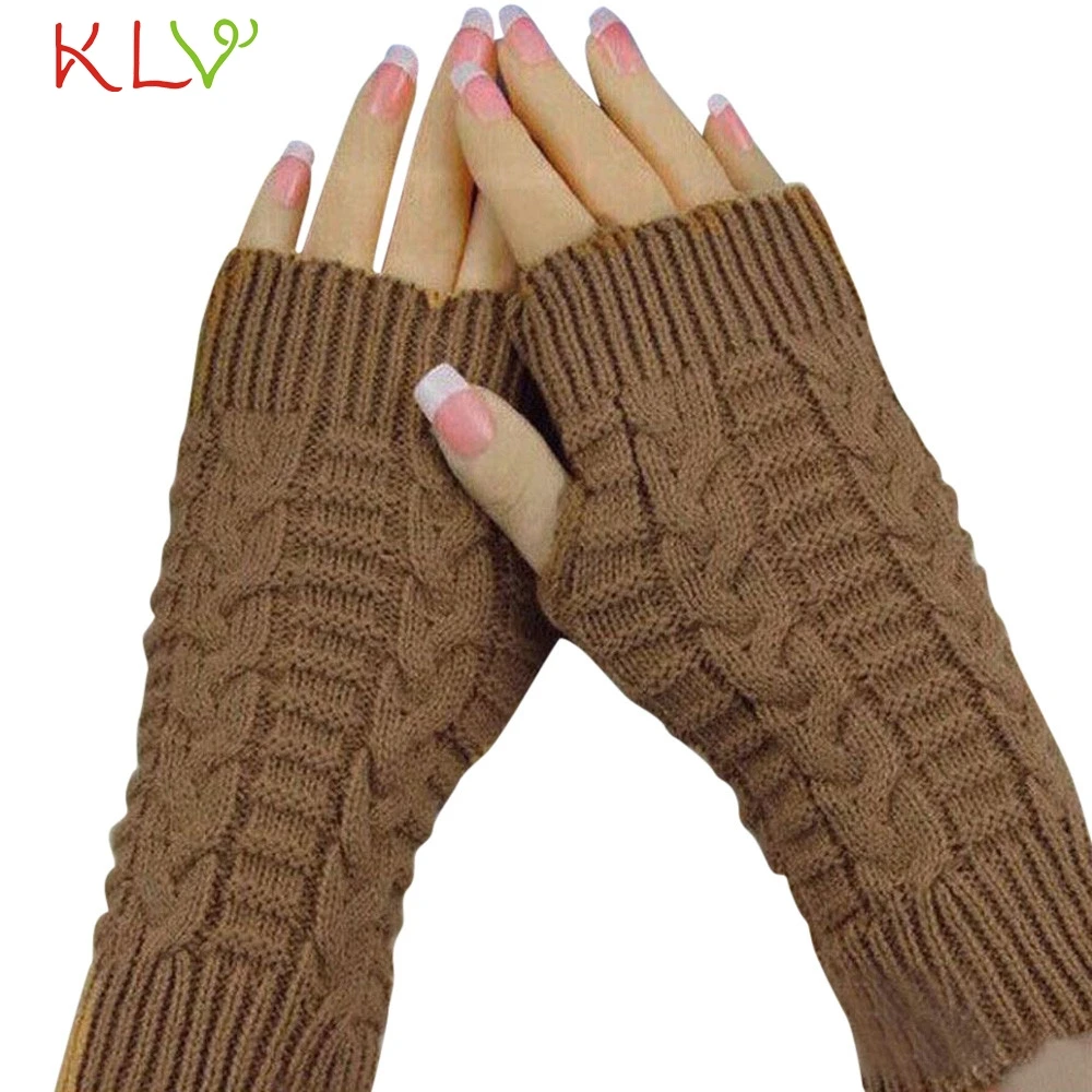 KLV/ перчатки без пальцев для Для женщин Зимняя теплая шерсть Вязание перчатки до локтей мягкие теплые варежки перчатки гуанты mujer новинка