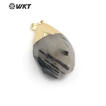 

WT-P1439 Black Rutilated Quartz Pendant Raw Crystal With Gold Capped Pendant Healing Crystal Jewelry For Nekclace Pendant