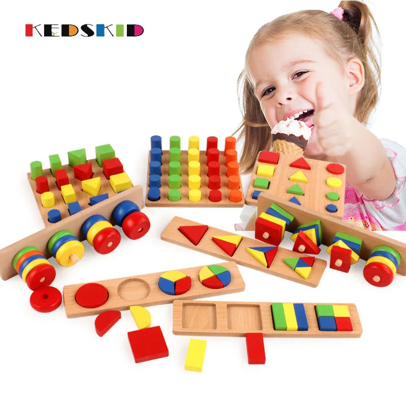 8 шт материалы montessori цилиндр образовательные игрушечные блоки деревянные учебных пособий геометрическая форма Детский обучающий набор комбинаций