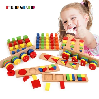 

8 PCS Montessori Materials Cylinder Educational Toy Block Wood Teaching Aids Geometry Shape Baby Learning Portfolio Combination
