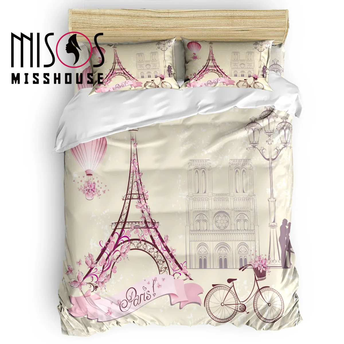 

MISSHOUSE French Paris Tower Duvet Cover Set Bed Sheets Comforter Cover Pillowcases Twin Full Queen King Size 4pcs Bedding Sets