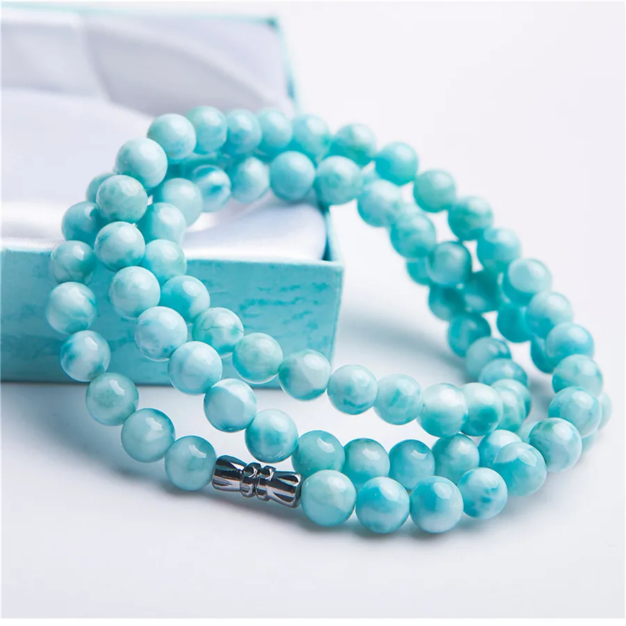 

Natural Blue Larimar Round Beads Bracelet Necklace Women Men 8mm Larimar Stretch Crystal Round Bead AAAAA