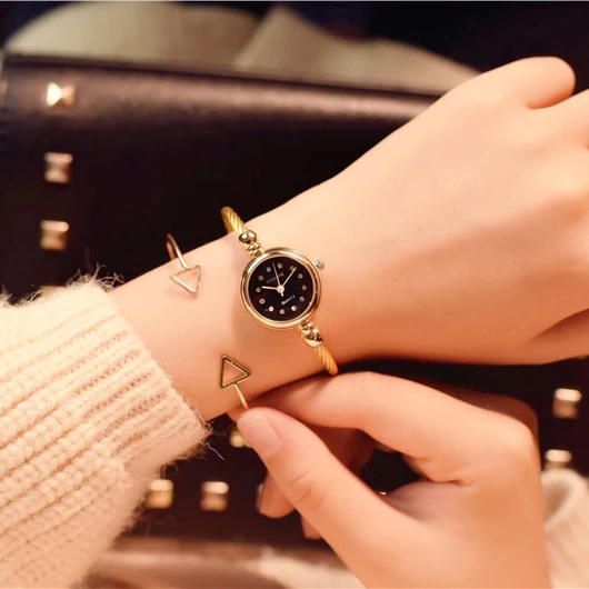 Алмазный Роскошный стальной проволочный браслет часы женские модные брендовые маленькие винтажные дизайнерские женские наручные часы женские часы - Цвет: Gold black