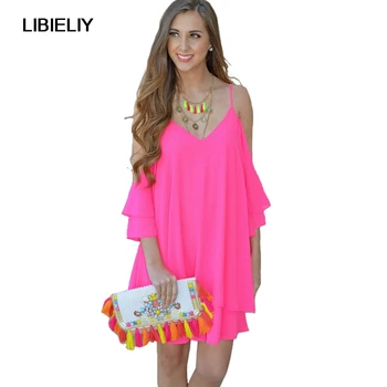 

Nice Summer Sexy Women Dress Clothing Sexy Clothes Trapeze Dress Chiffon Tropical Fashion Ladies Female Casual Off Shoulder