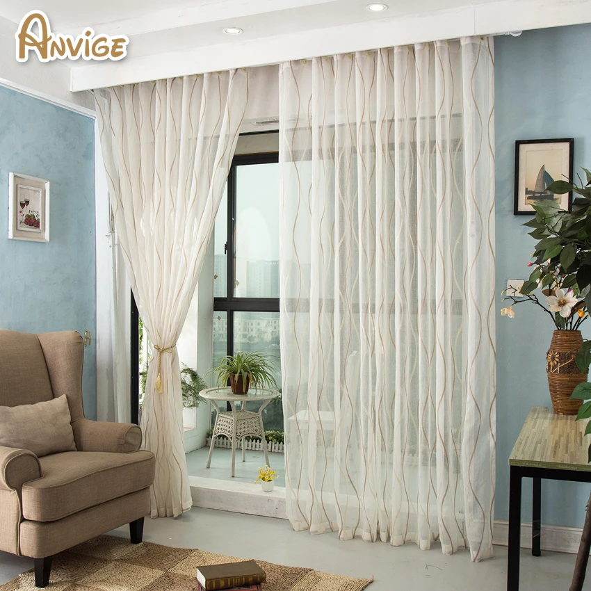 Anvige Modern Striped High Quality Tulle/Voile Curtain Window Curtains