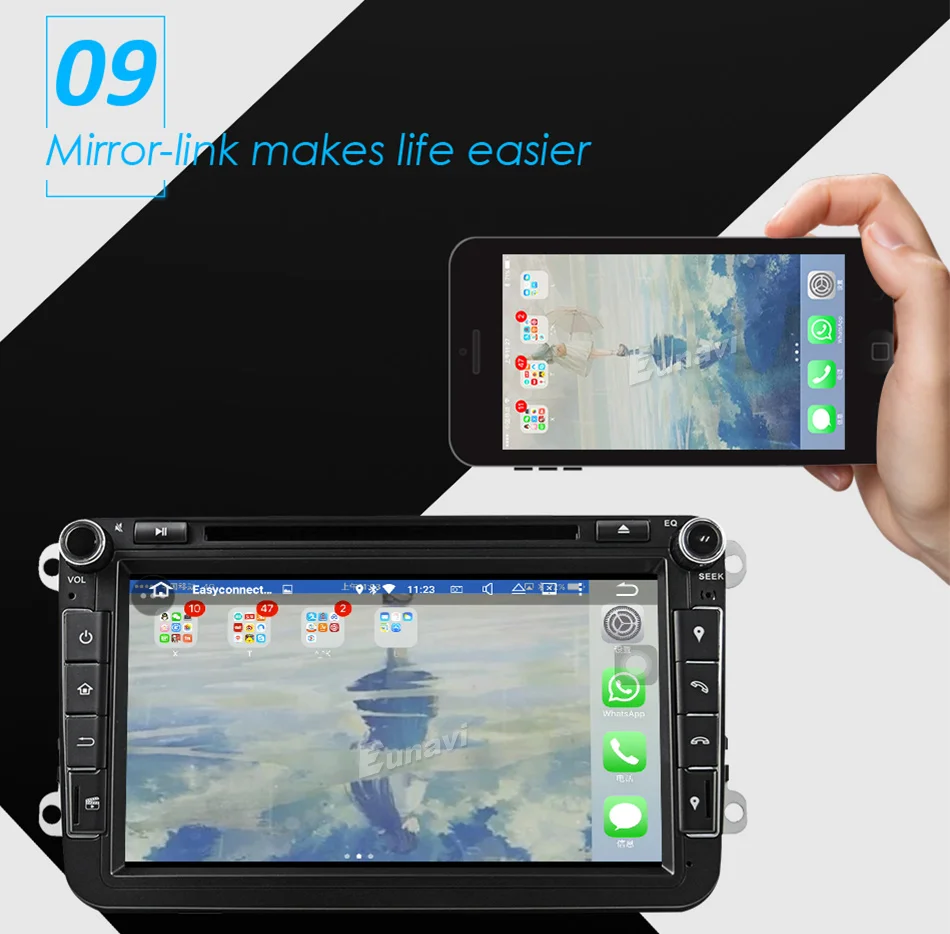 Flash Deal Eunavi Android 8.0 Octa Core 4GB RAM Car DVD for VW Passat CC Polo GOLF 5 6 Touran EOS T5 Sharan Jetta Tiguan GPS Radio Seat A 14