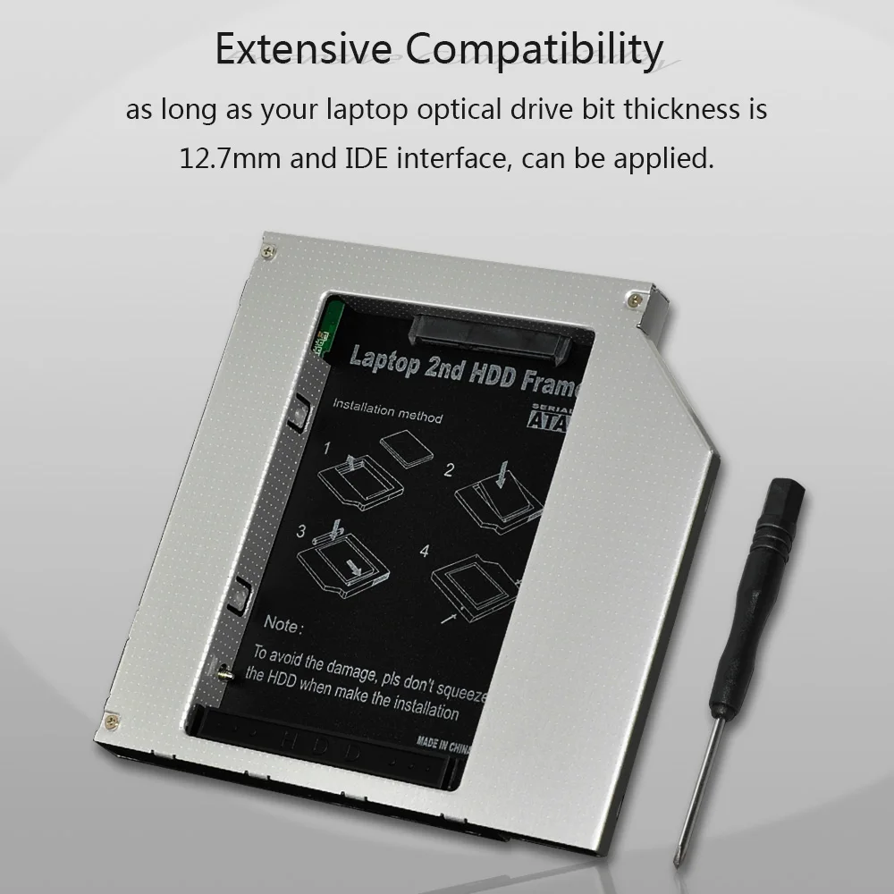 Sunvalley 12,7 мм Универсальный алюминиевый сплав 2nd HDD Caddy IDE to SATA 2," HDD SSD чехол DVD/CD-ROM Оптический отсек для ноутбука