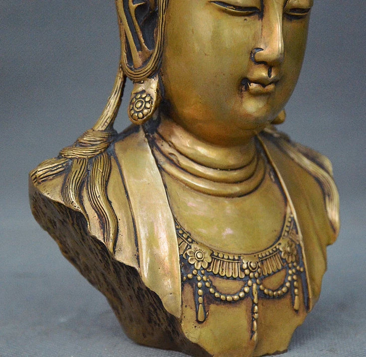 " Китайский буддийский Бронзовый Guanyin бодхисаттвы kwan-инь богиня скульптура головы Будды
