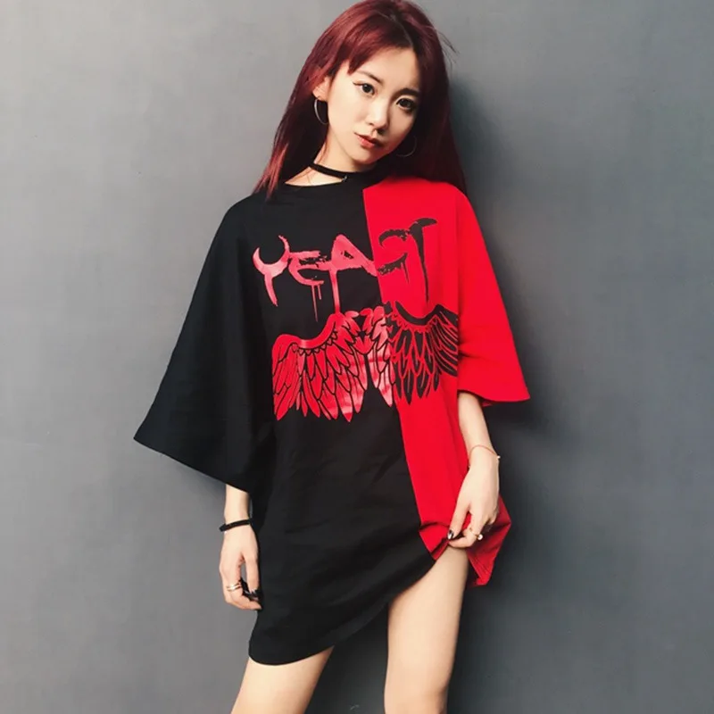 

Fashion Printed Tees Woman Basic T-shirt Woman Loose Casual Street Fashion Tops Sexy Long T Shirts