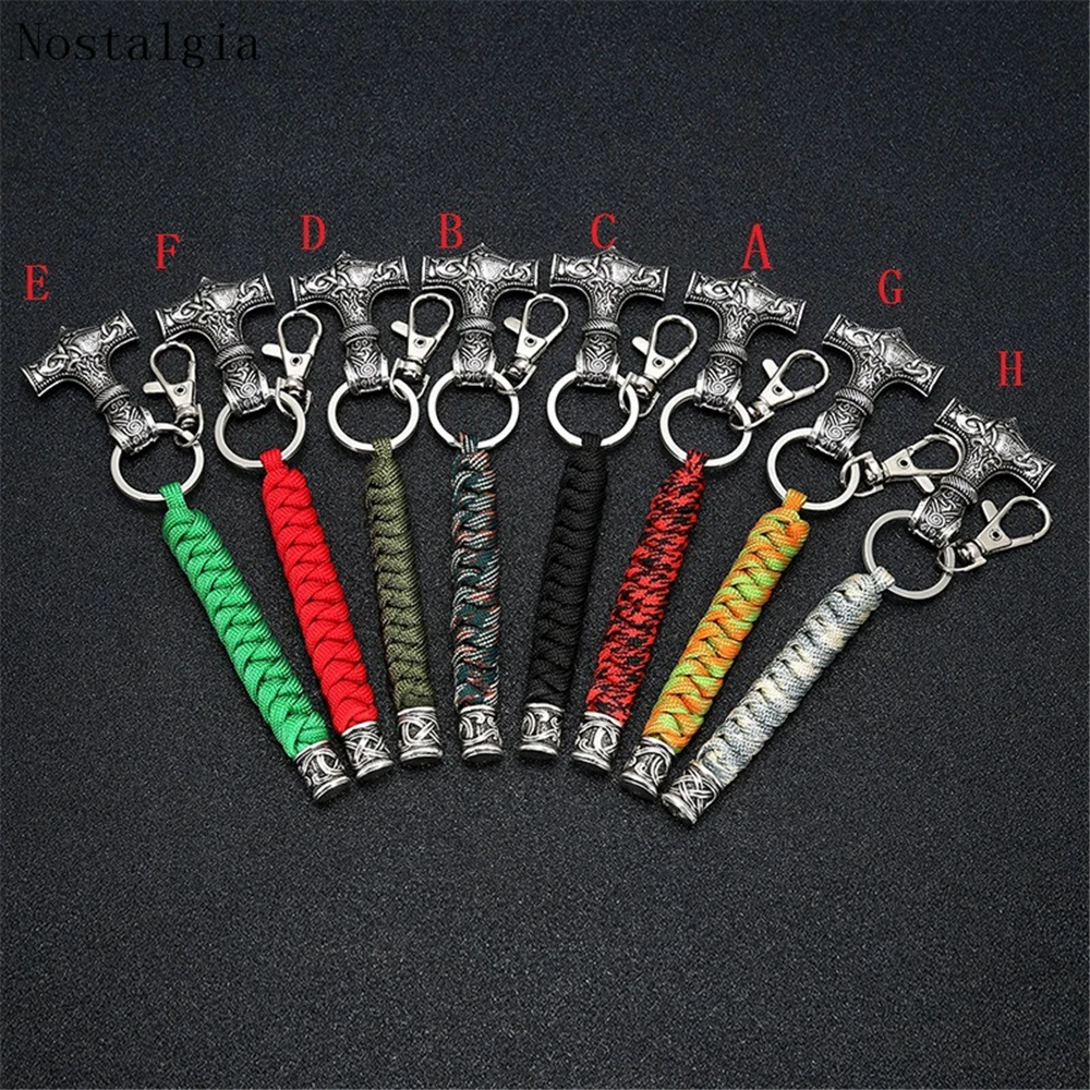 

1pc Thor Viking Runes Hammer Beads Paracord Keychain Key Ring Keyring Key Fob with Lobster Clasp Viking Amulet Keychain