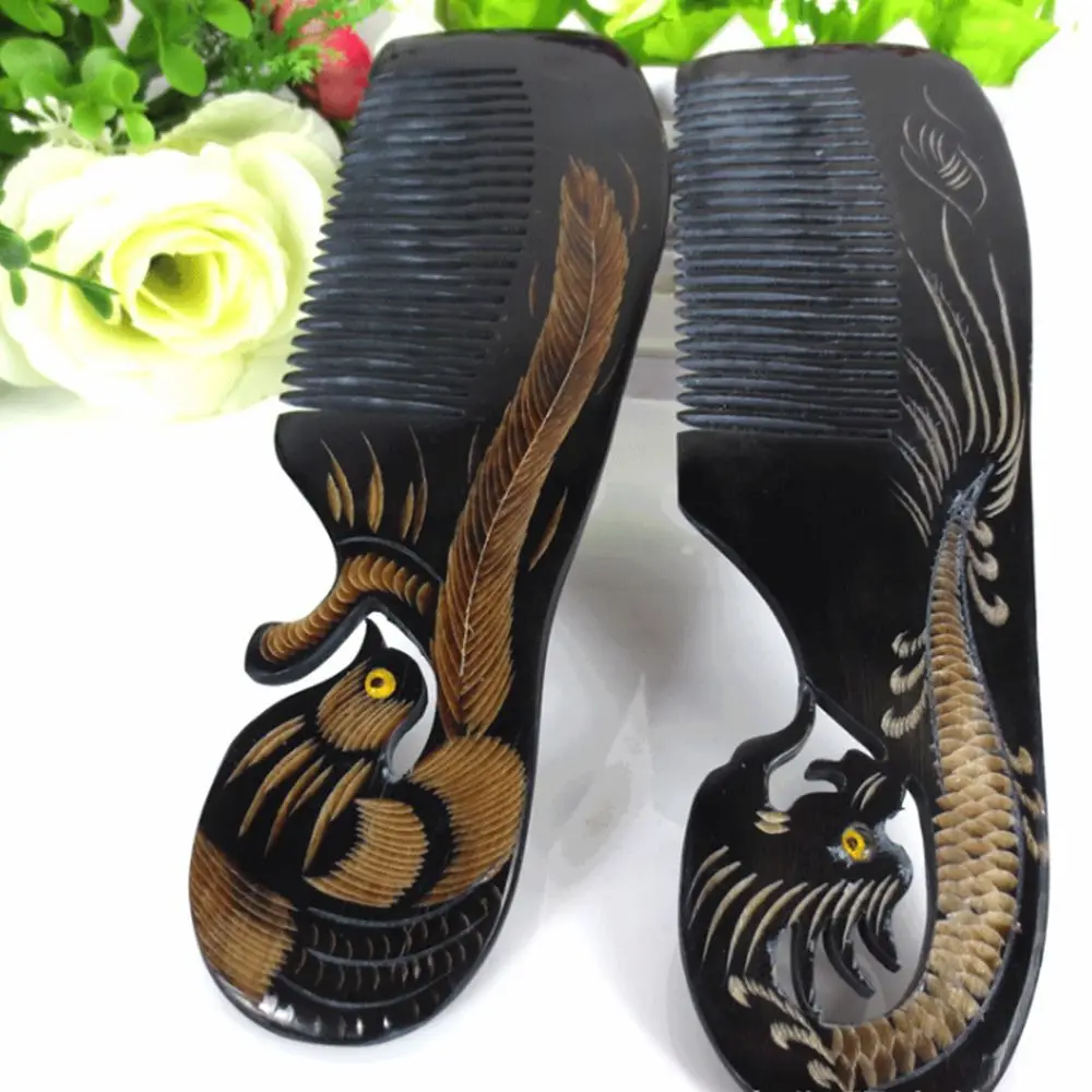 

Anti-static OX Horn Comb Fine-toothed Screw in teeth Head Scalp Massage Hand Carved Hair Care Straightener Health Brushes