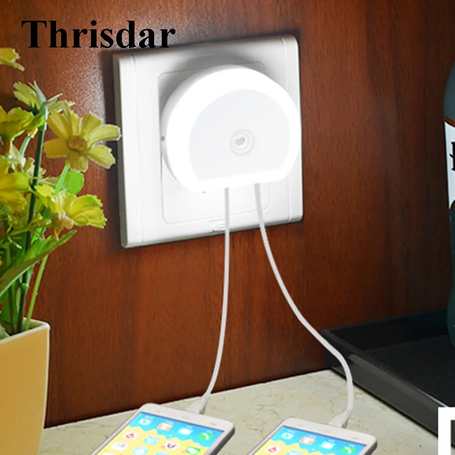 Мини светодиодный ночсветильник Thrisdar с 2 USB портами и зарядным