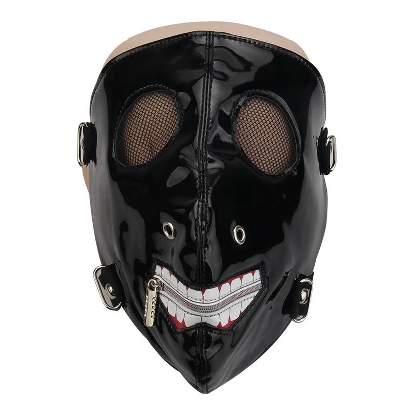 Steampunk Black Leather Halloween Cosplay Masks With Zipper Men