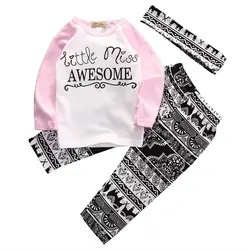 Модная детская одежда для девочек пуловер с длинными рукавами одежда с надписями футболка штаны с цветочным принтом комплекты одежды 3 шт