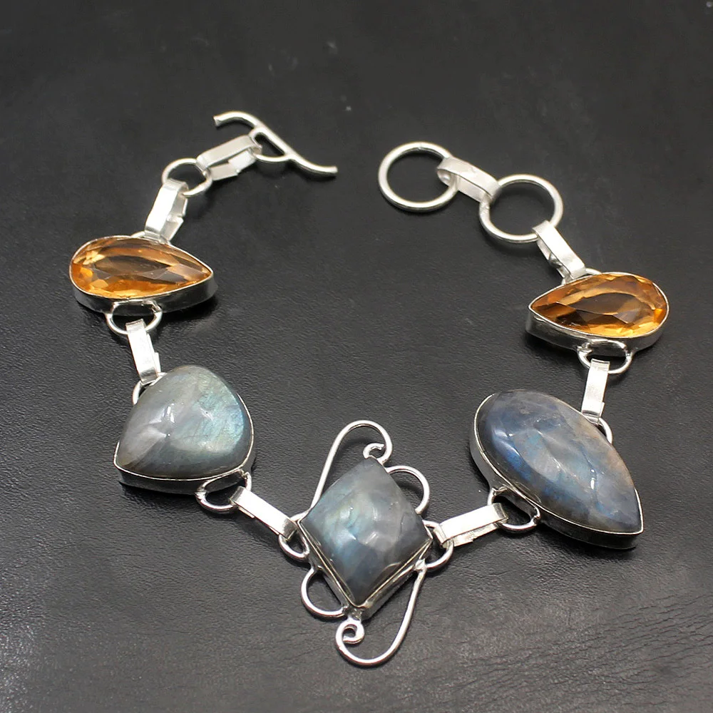 Великолепный черный Лабрадорит HoneyTopaz 925 пробы Серебряный женский браслет ювелирные изделия 7,7" TF746
