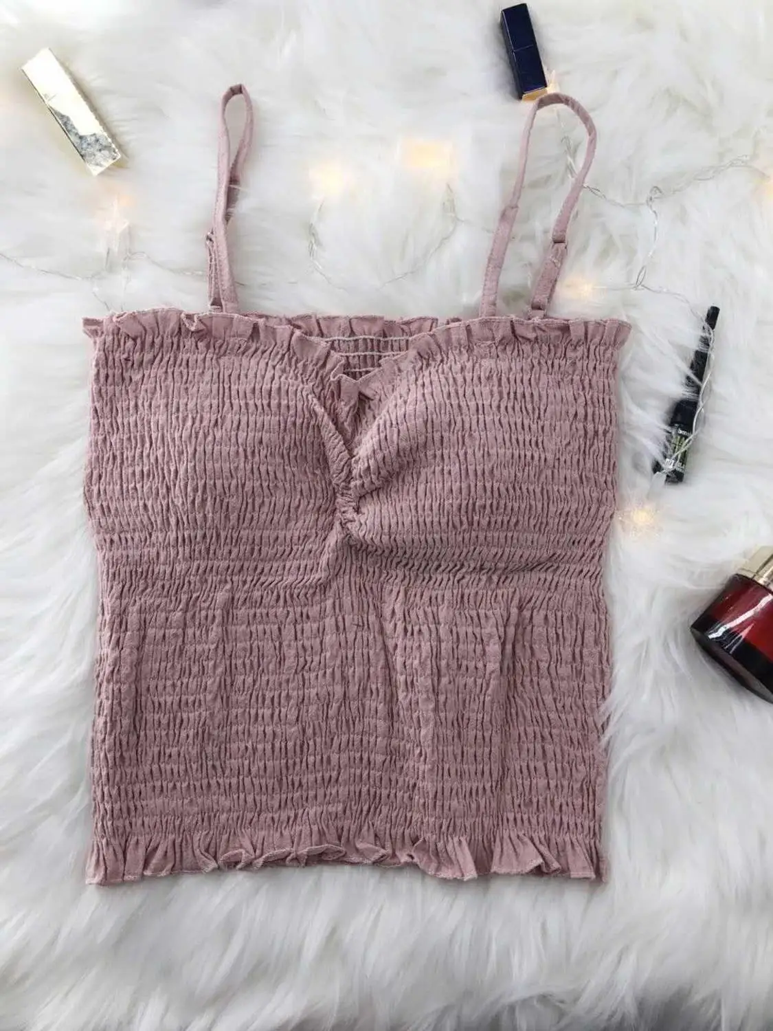 Розовый Женская сорочка из плотной ткани желтого цвета бархат Bralette топ на бретельках Спагетти ремень укороченный Для женщин вечерние пикантные жилет подходит спандекс верхние жилеты - Цвет: Розовый