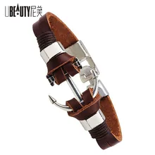 Men Genuine Leather Handmade Bracelet For Men Charm Jewelry Cowboy Style Punk Bracelets Bangles Alloy Anchor
